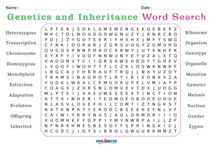 World of genetics word search key