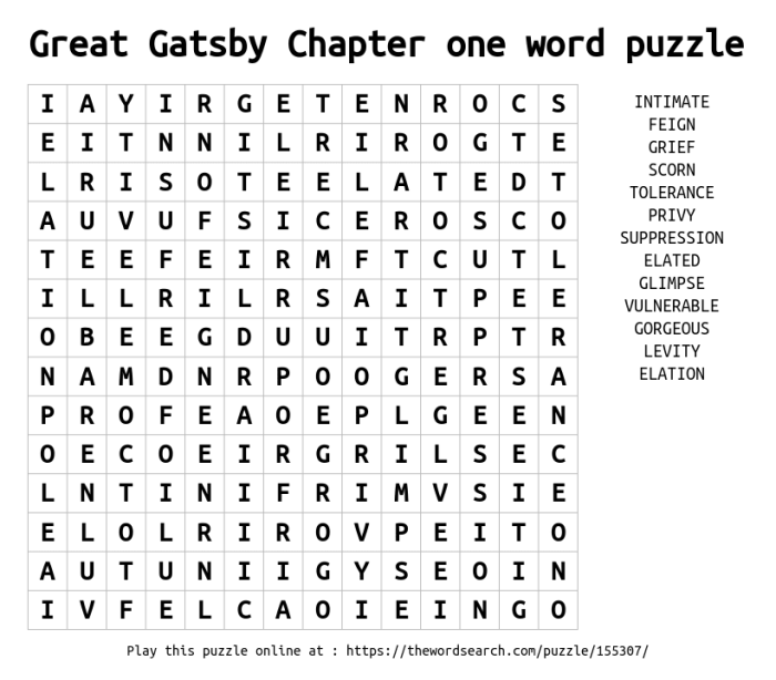 Word search the great gatsby