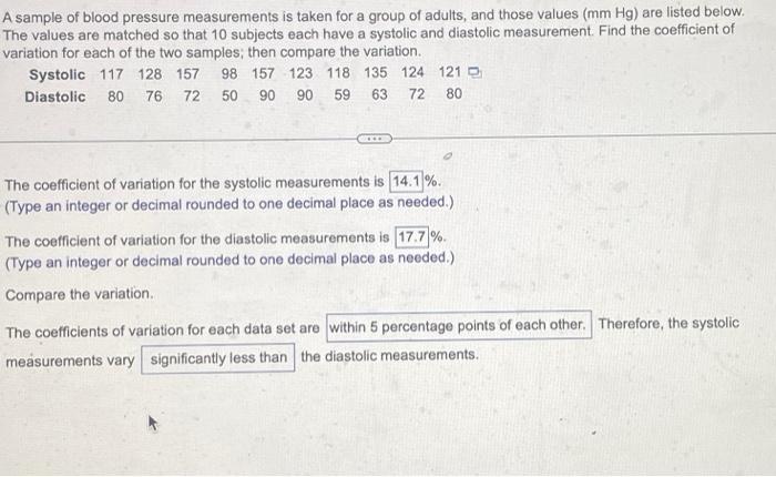 The coefficient of variation for the systolic measurements is