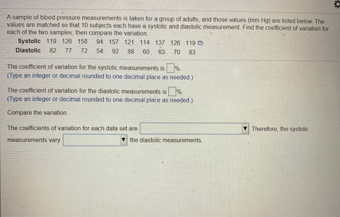 The coefficient of variation for the systolic measurements is