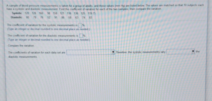 The coefficient of variation for the systolic measurements is